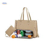sac lunch beige avec compartiment isotherme et étui accessoire assorti