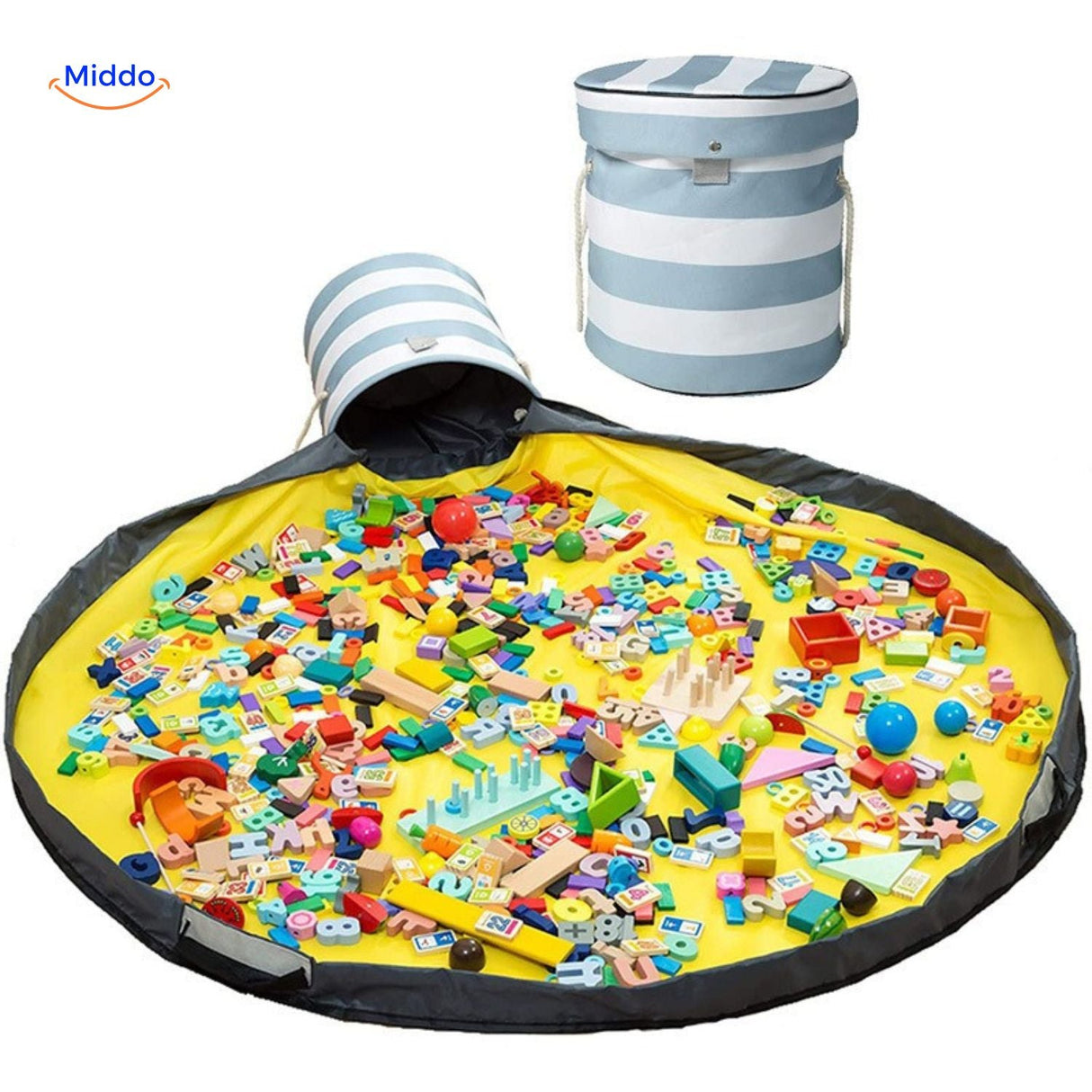 sac zippé bien rempli de blocs de bois colorés pour enfants