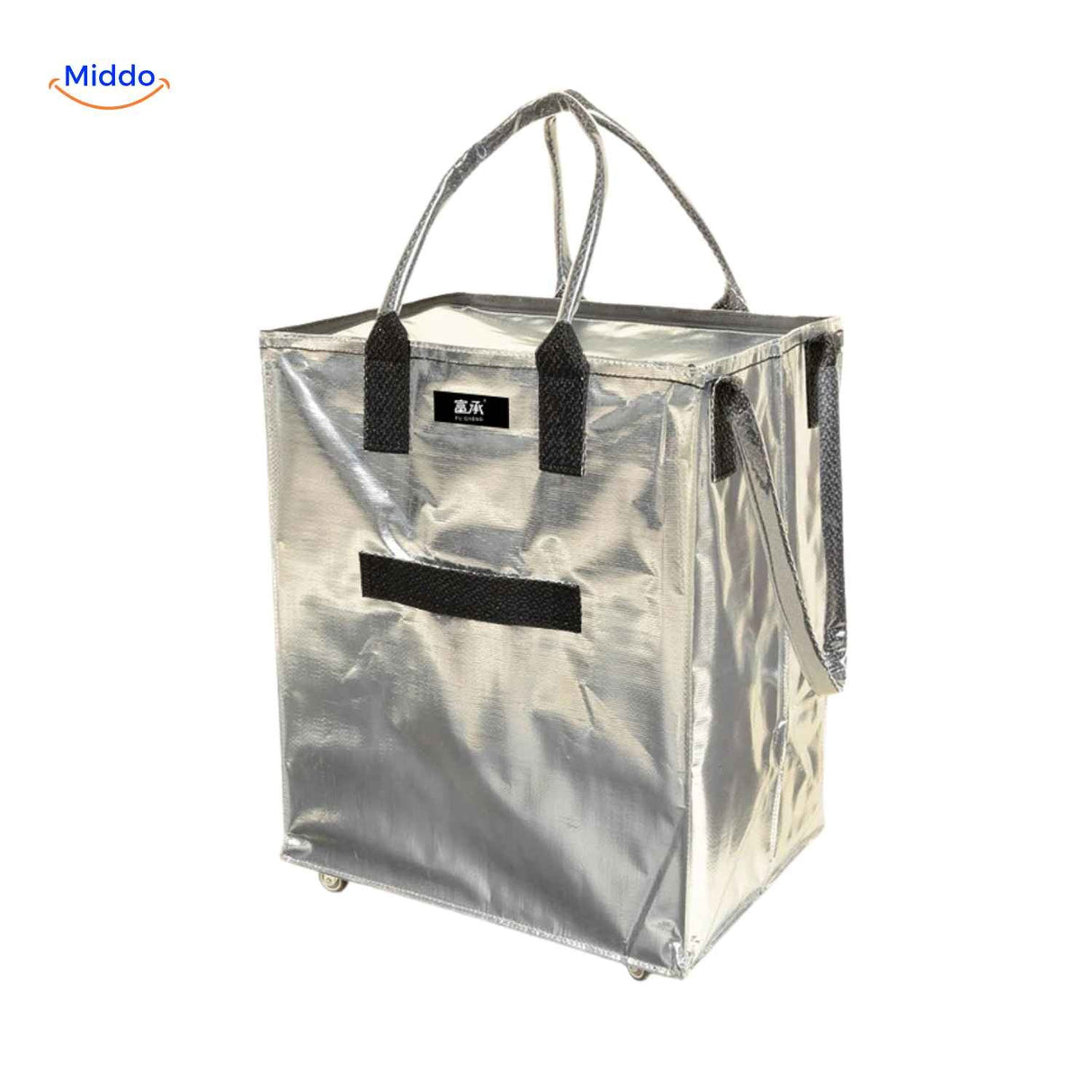 sac trolley coloris argent pliable avec roulettes et grand espace de rangement