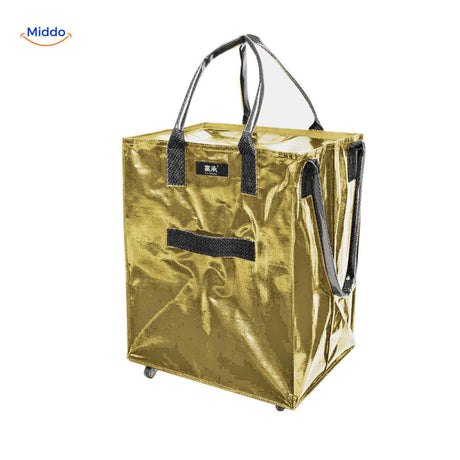 sac trolley coloris or brillant pliable avec roulettes pour un look tendance et pratique