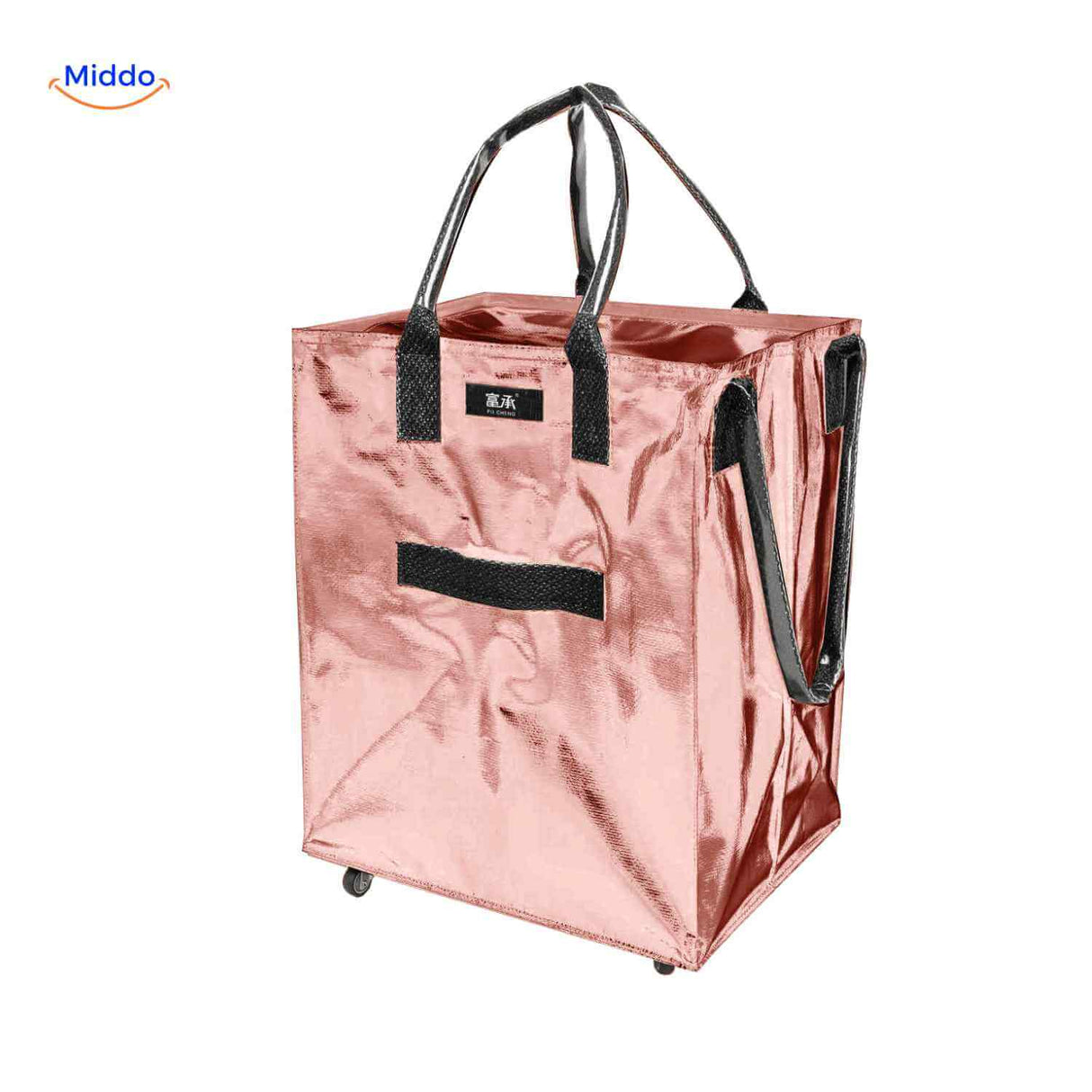 sac trolley rose metallise pliable avec roulettes et anses pour une utilisation polyvalente