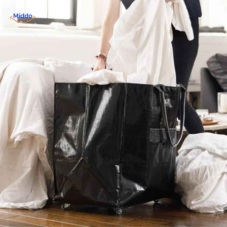 sac trolley grande capacite avec roulettes lisses, parfait pour transporter le linge