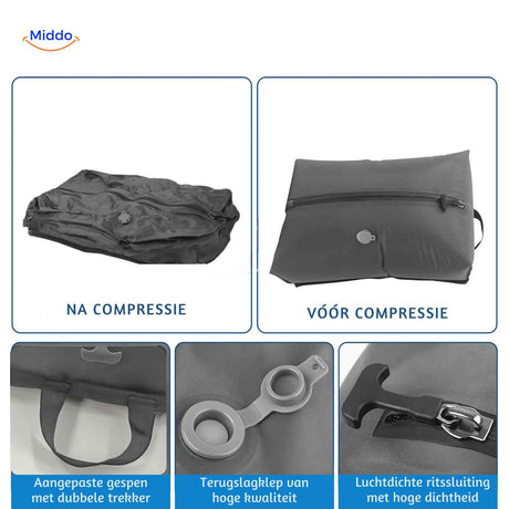 sac vacuum avant et après compression, avec poignée et valve d'évacuation d'air