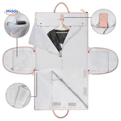 intérieur du sac de voyage compact avec ses compartiments et poches de rangement