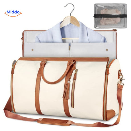 sac de voyage compact luxe en coloris blanc, photo produit fond épuré
