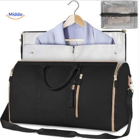sac de voyage compact luxe en coloris noir, photo produit fond épuré