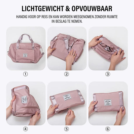 sac de voyage pliable démontré en 6 étapes pour un rangement compact facile