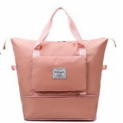sac de voyage pliable imperméable grande capacité en coloris rose, vue d'ensemble