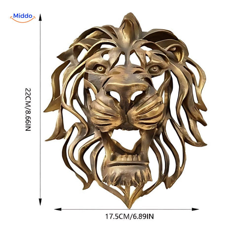 guide des dimensions de la sculpture murale tête de lion en résine, mesures précises indiquées