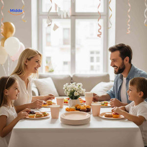 service de table jetable pour fête en famille ou anniversaire, pratique et festif