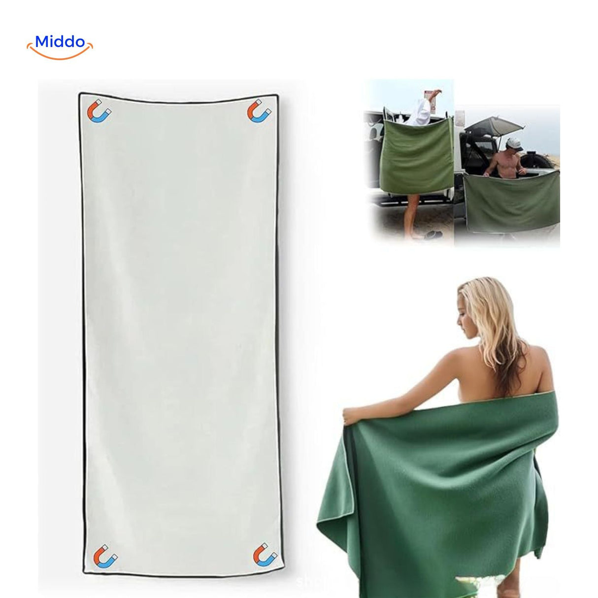 serviette de plage magnétique ultra-absorbante coloris blanc avec aimants intégrés