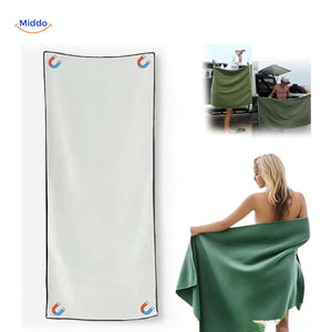 serviette de plage magnétique ultra-absorbante coloris blanc avec aimants intégrés