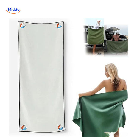 serviette de plage magnétique ultra-absorbante coloris blanc avec aimants intégrés