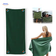 serviette de plage magnétique séchage rapide coloris vert avec fermeture aimantée