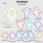 set de 12 fantômes 3d led pour décoration halloween, stickers muraux lumineux spectraux