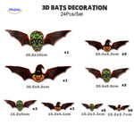 set de 24 chauves-souris 3d halloween style monstre, stickers muraux led à l'aspect terrifiant