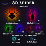 set de 30 araignées 3d led halloween, grande décoration murale lumineuse pour soirée d'horreur
