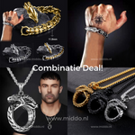 set combo bracelet et collier dragon viking or et argent portés par des modèles, offre groupée