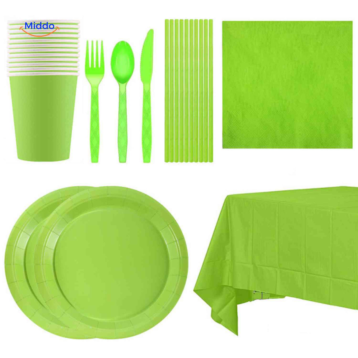 set complet vaisselle jetable avec nappe, assiettes, gobelets et couverts pour fête