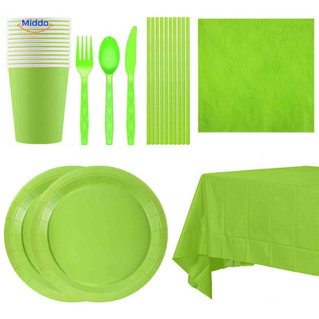 set complet vaisselle jetable avec nappe, assiettes, gobelets et couverts pour fête