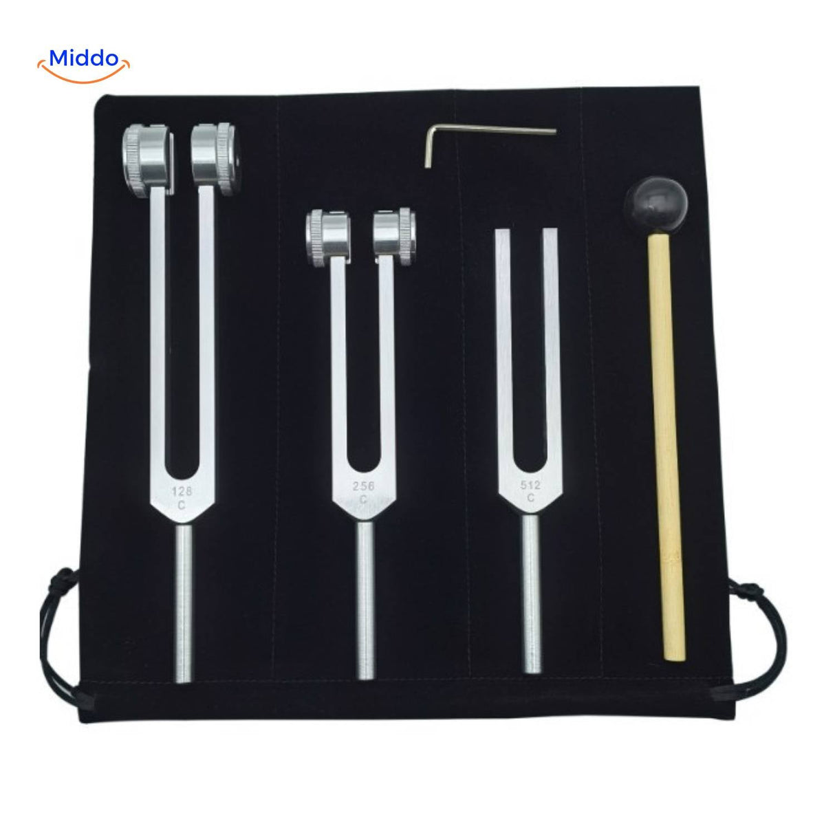 set de diapasons thérapeutiques 128 Hz, 256 Hz et 512 Hz pour la guérison fréquentielle