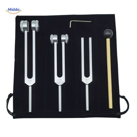 set de diapasons thérapeutiques 128 Hz, 256 Hz et 512 Hz pour la guérison fréquentielle