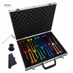 set de diapasons de guérison colorés livrés avec leurs étuis de protection