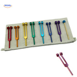set de diapasons en différentes fréquences et coloris pour une thérapie vibratoire complète