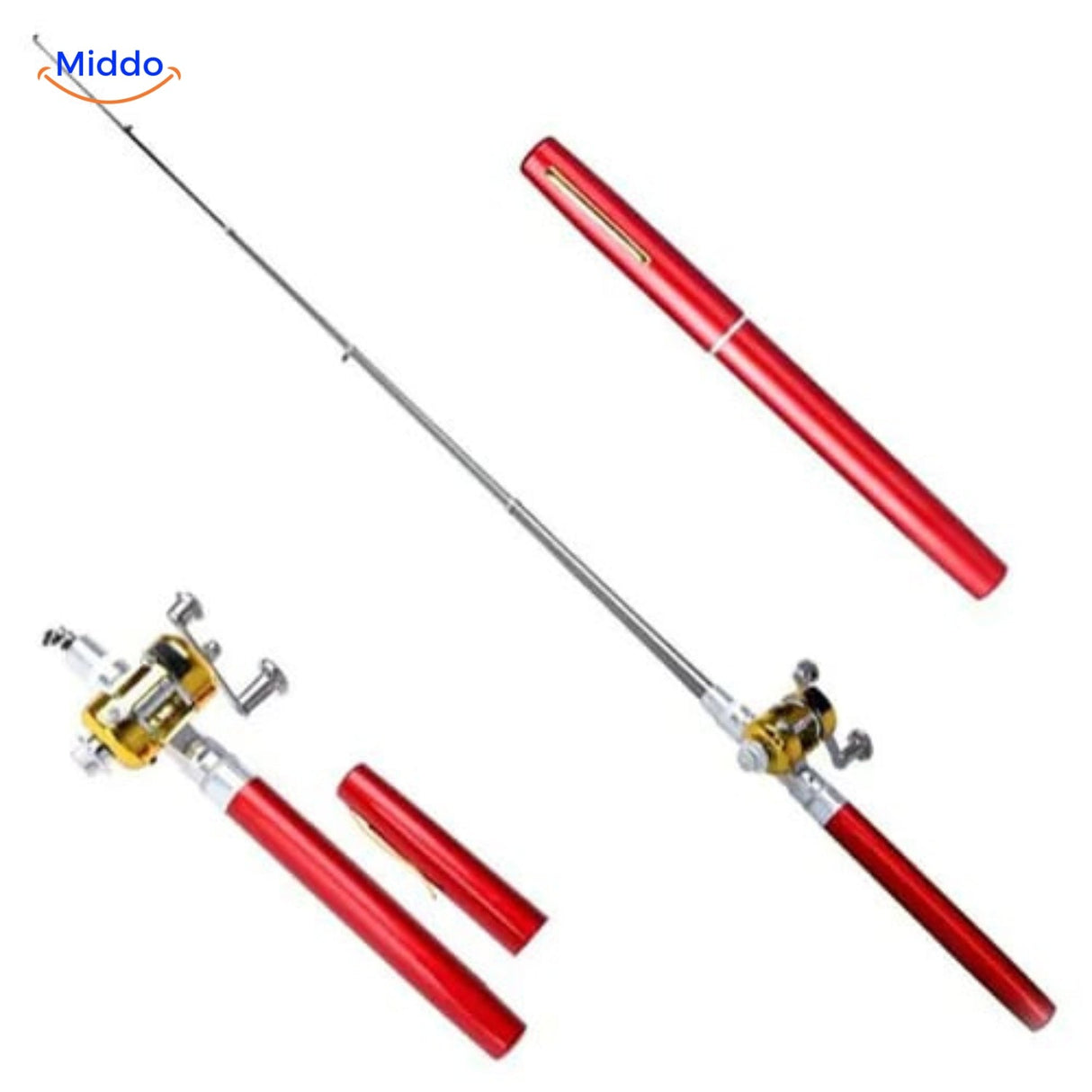 set de canne à pêche télescopique rouge avec moulinet, prêt pour l'aventure de pêche