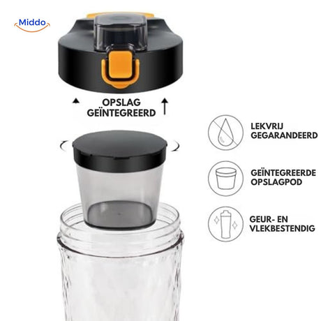 shaker électrique avec compartiment de rangement intégré et design anti-fuite pour compléments