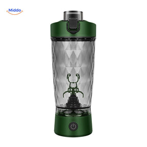 shaker électrique coloris rose avec pod de rangement détachable pour compléments alimentaires