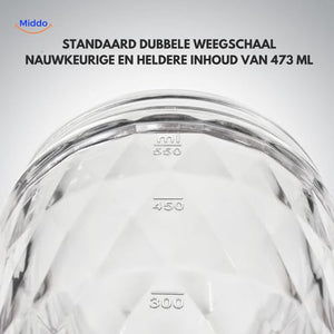 shaker mixeur transparent avec double graduation en ml et oz, capacité 473 ml bien lisible