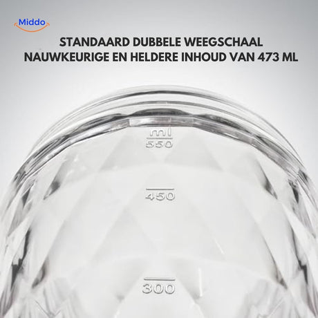 shaker mixeur transparent avec double graduation en ml et oz, capacité 473 ml bien lisible