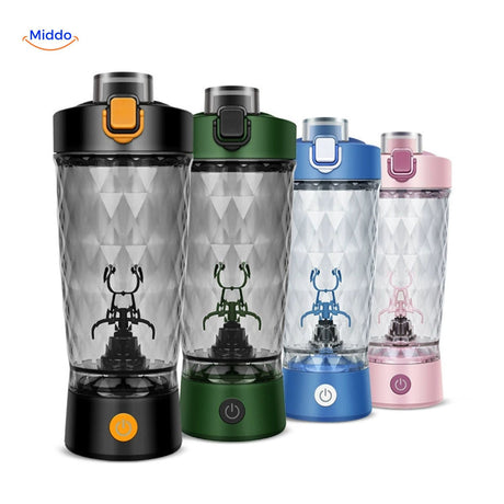 shaker mixeur coloris noir avec conteneur de rangement amovible pour suppléments sportifs