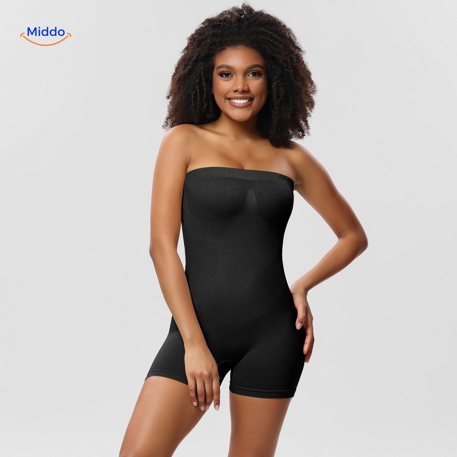 ShapelyFit Bodysuit sans bretelles noir sculptant avec finition sans coutures Middo