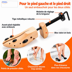Embauchoir réglable pour le pied gauche et le pied droit.