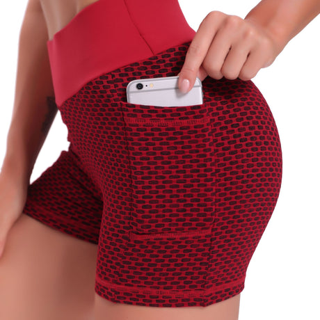 short de yoga taille haute coloris rouge, maintien gainant et taille haute ajustée