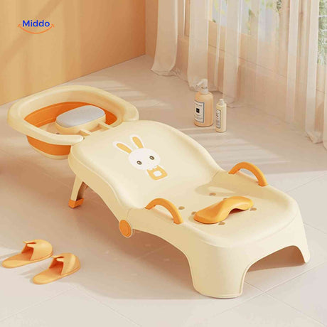 siège de bain bébé jaune avec motif lapin mignon, doux et adapté aux nourrissons