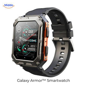 montre connectée robuste galaxy armor coloris orange et noir, compatible iOS et Android
