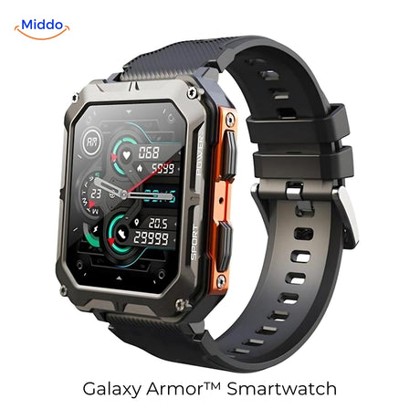 montre connectée robuste galaxy armor coloris orange et noir, compatible iOS et Android