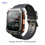 montre connectée robuste galaxy armor coloris orange et noir, compatible iOS et Android