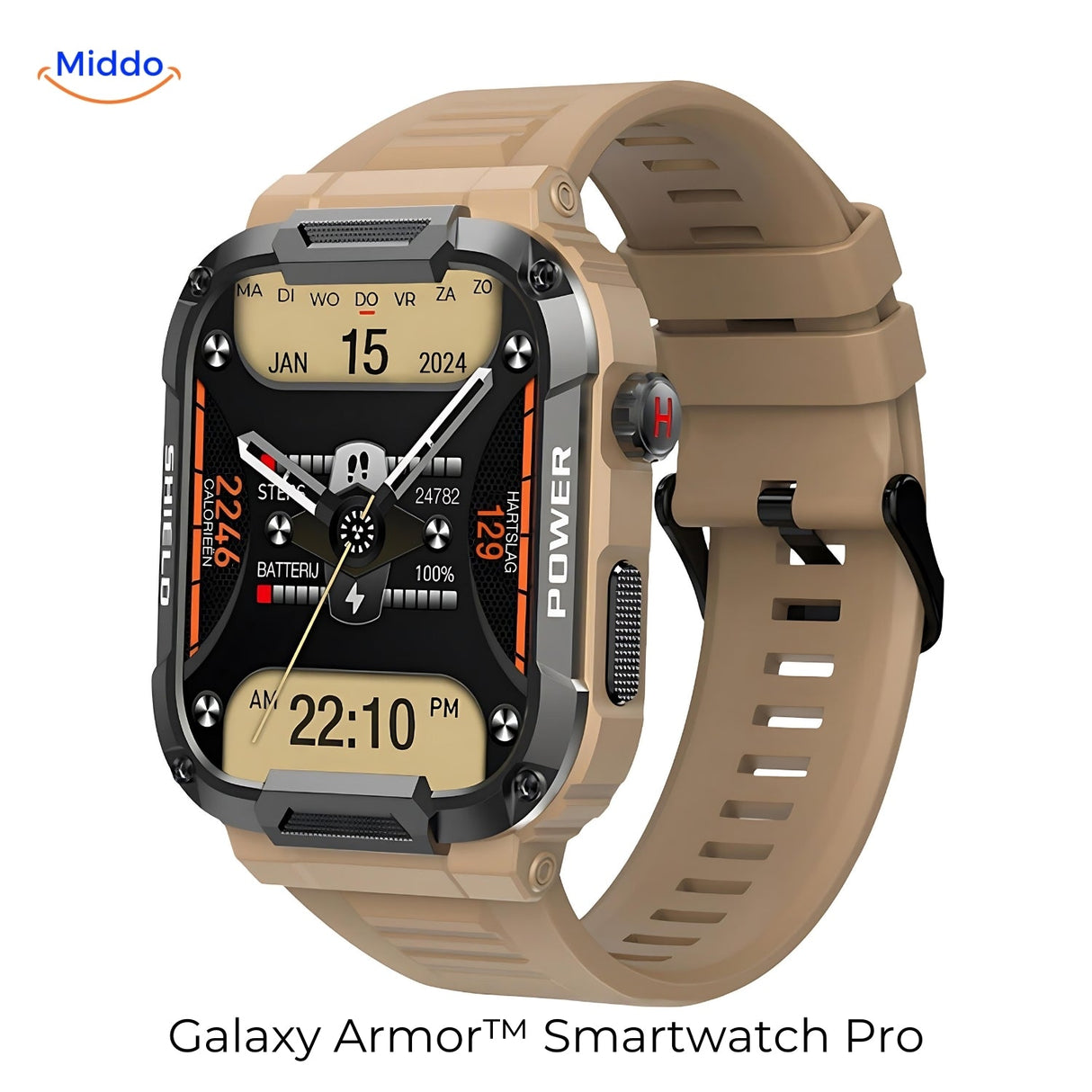 montre connectée galaxy armor pro coloris kaki édition limitée, compatible iOS et Android