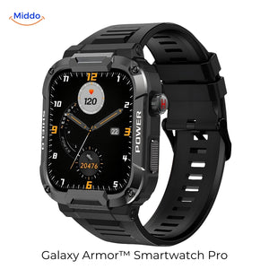 montre connectée galaxy armor pro coloris noir vue de face, compatible iOS et Android