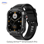 montre connectée galaxy armor pro coloris noir vue de face, compatible iOS et Android