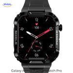 gros plan sur l'écran de la montre connectée galaxy armor pro noire, interface claire et lisible