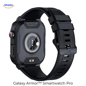 vue arrière de la montre connectée galaxy armor pro noire, capteurs et dos de boîtier visibles