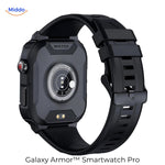 vue arrière de la montre connectée galaxy armor pro noire, capteurs et dos de boîtier visibles
