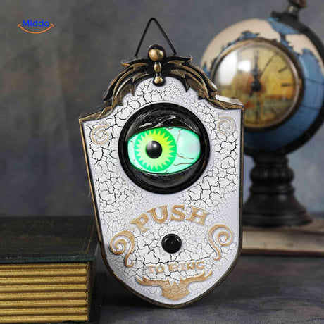 sonnette halloween avec oeil vert lumineux effrayant, idéale pour décorer votre entrée