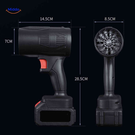 vue des dimensions du souffleur portable compact haute vitesse avec schema de mesures