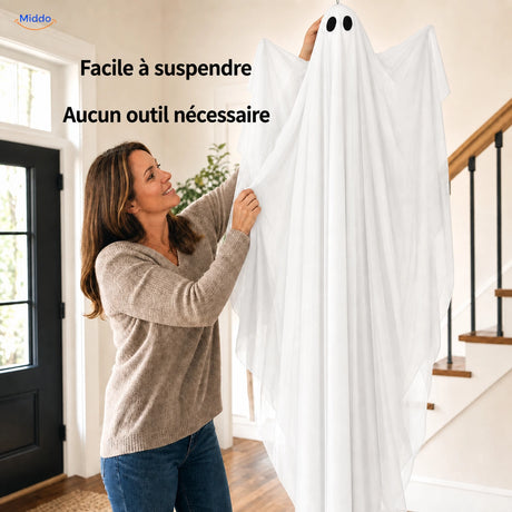 SpookGlow™ sans éclairage, fantôme blanc suspendu installé sans outils